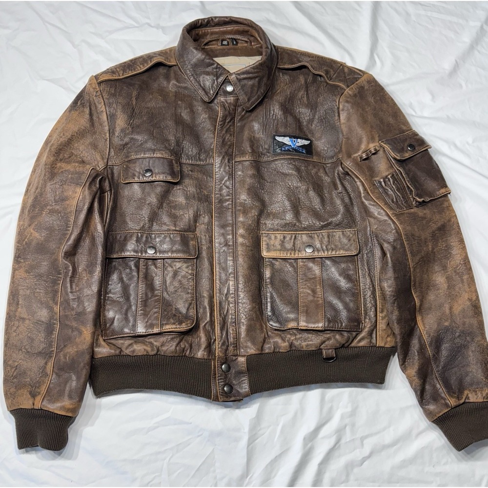 VTG 80s Leather Vetter Rex Marsee Design Aviator Flight Bomber Jacket Lined Sz46